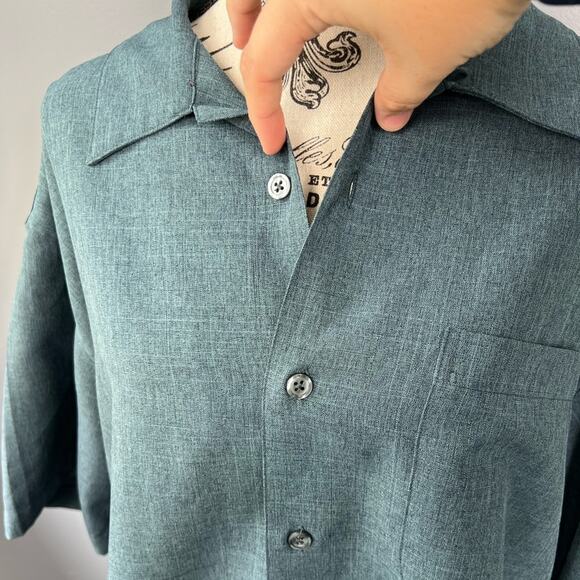 Vintage board surf New York men’s green button up short sleeve collared shirt - Picture 4 of 8